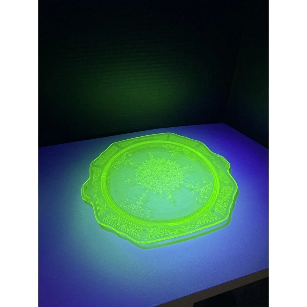 VTG‎ Uranium Anchor Hocking Glass Cake Plate Stand Princess Green Depression